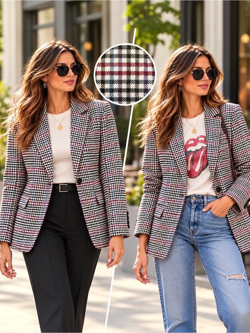 Talbots Houndstooth Plaid Blazer Jacket Multicolor Preppy Academia Size 8 NEW
